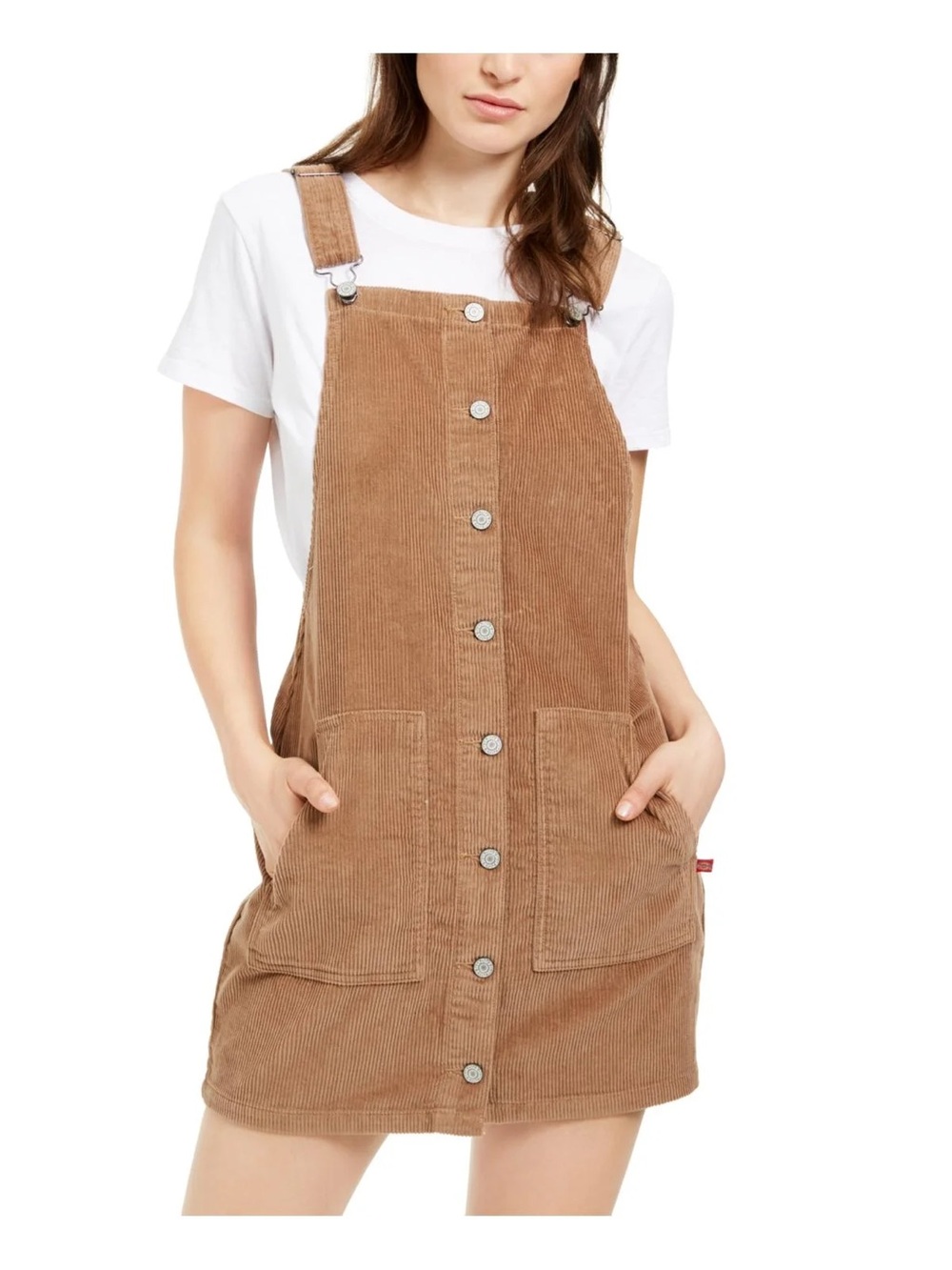 Dickies Tan Corduroy Button-Up Overall Dress